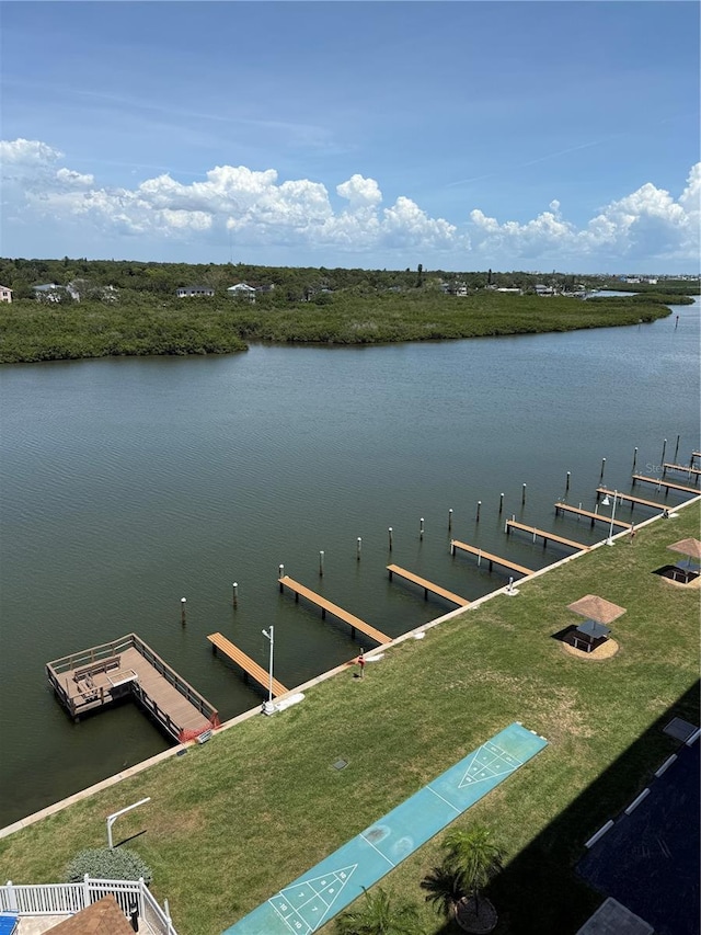 19451 Gulf Blvd Unit 205, Indian Shores, FL 33785 - dock featuring a water view and a lawn