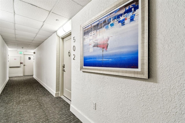 400 Island Way Unit 502, Clearwater Beach, FL 33767 - corridor with a textured wall, carpet flooring, and a paneled ceiling