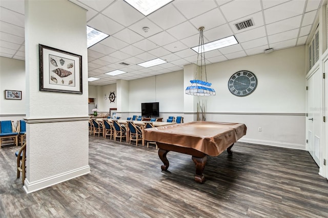 400 Island Way Unit 502, Clearwater Beach, FL 33767 - game room with a paneled ceiling, wood finished floors, and billiards table