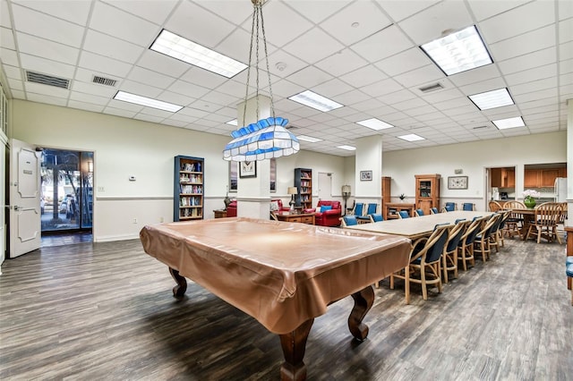 400 Island Way Unit 502, Clearwater Beach, FL 33767 - rec room featuring wood finished floors, billiards table, and a drop ceiling