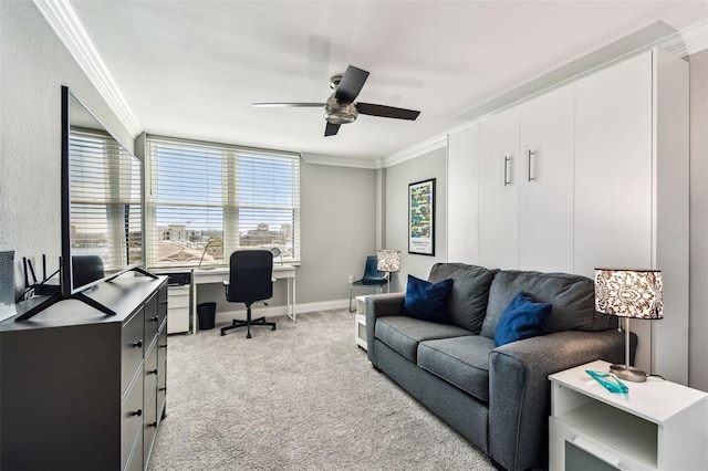 400 Island Way Unit 502, Clearwater Beach, FL 33767 - office area featuring crown molding, light carpet, and a ceiling fan