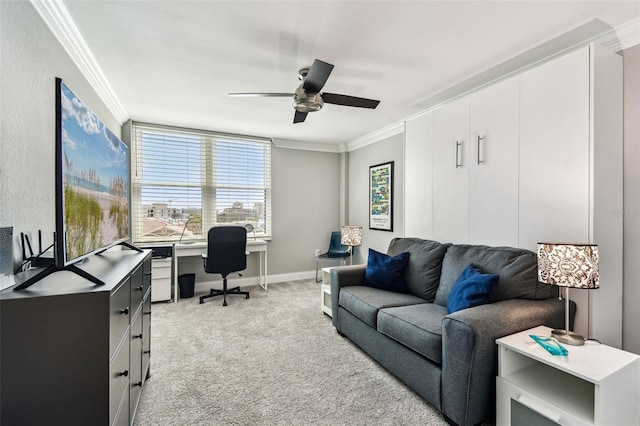 400 Island Way Unit 502, Clearwater Beach, FL 33767 - office area with crown molding, light colored carpet, and a ceiling fan