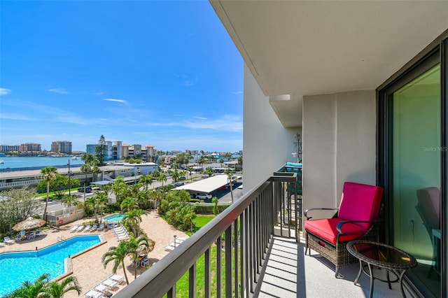 400 Island Way Unit 502, Clearwater Beach, FL 33767 - balcony featuring a city view, view of pool area, and a water view