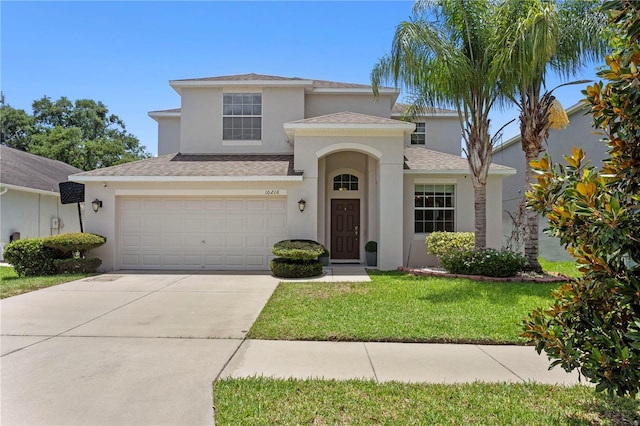 10216 Summer Azure Dr, Riverview, FL 33578 - view of front of house with driveway, stucco siding, and a shingled roof