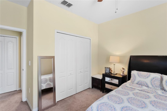 10216 Summer Azure Dr, Riverview, FL 33578 - bedroom with light carpet, a closet, and ceiling fan