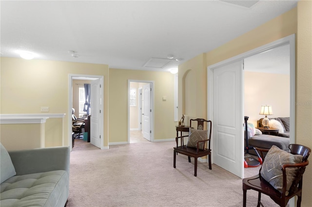 10216 Summer Azure Dr, Riverview, FL 33578 - sitting room with light colored carpet and attic access