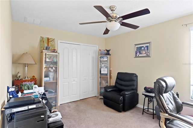 10216 Summer Azure Dr, Riverview, FL 33578 - carpeted office space featuring ceiling fan and baseboards