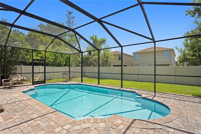 10216 Summer Azure Dr, Riverview, FL 33578 - view of pool featuring a patio area, a fenced backyard, and glass enclosure