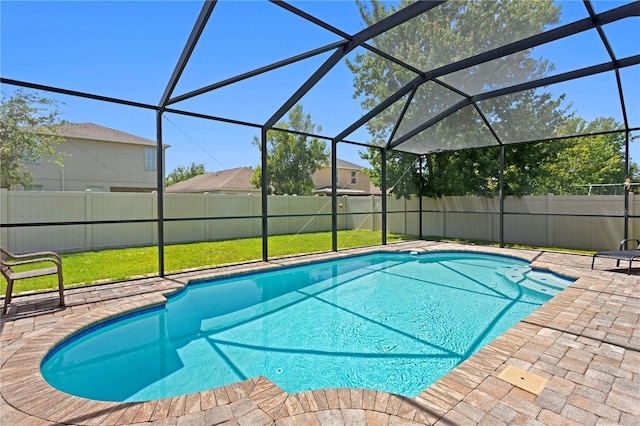 10216 Summer Azure Dr, Riverview, FL 33578 - view of swimming pool featuring a fenced backyard, a patio, and a lanai