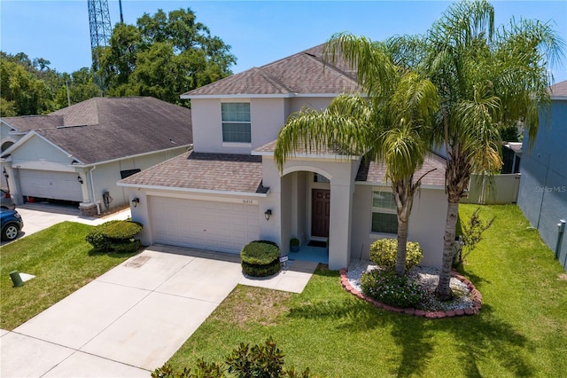 10216 Summer Azure Dr, Riverview, FL 33578 - view of front of house with stucco siding, driveway, and a shingled roof