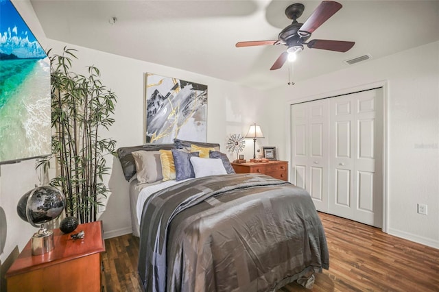 630 Mac Crillus Rd, Largo, FL 33770 - bedroom featuring wood finished floors, a closet, and a ceiling fan