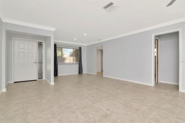 8626 Woodbridge Dr, New Port Richey, FL 34655 - spare room with ornamental molding, ceiling fan, and recessed lighting