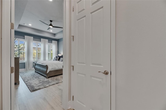 7420 Paradiso Dr, Apollo Beach, FL 33572 - bedroom with wood finished floors, recessed lighting, and ceiling fan