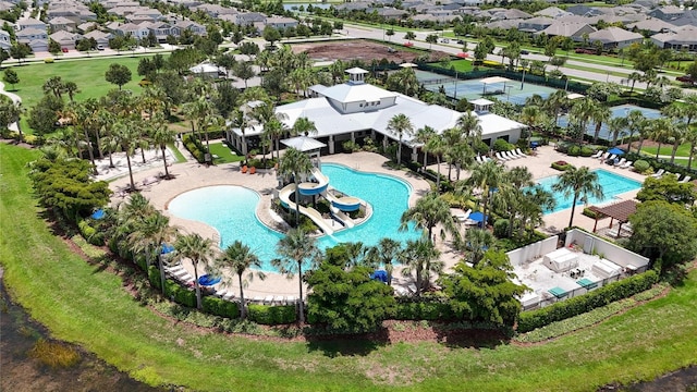 7420 Paradiso Dr, Apollo Beach, FL 33572 - aerial perspective of suburban area with a pool area