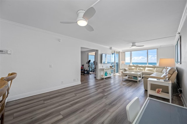 6372 Palma Del Mar Blvd S Unit 601, Saint Petersburg, FL 33715 - living area featuring ceiling fan, ornamental molding, and wood finished floors