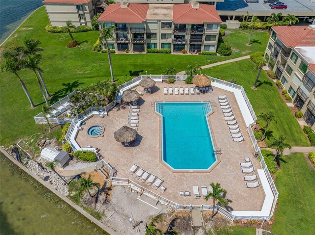 6372 Palma Del Mar Blvd S Unit 601, Saint Petersburg, FL 33715 - aerial view of property's location featuring a pool area and a large body of water