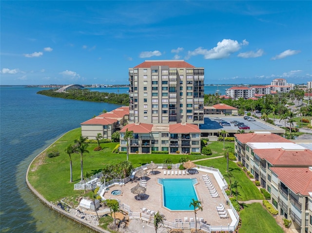 6372 Palma Del Mar Blvd S Unit 601, Saint Petersburg, FL 33715 - drone / aerial view of a large body of water and a pool area