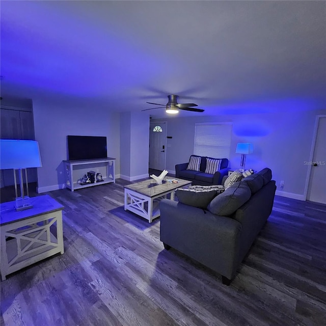 6008 Firefly Ln, Apollo Beach, FL 33572 - living area featuring ceiling fan and wood finished floors