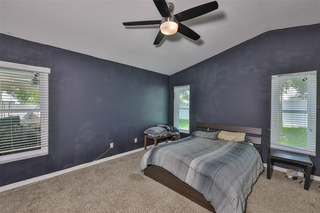 11415 Bright Star Ln, Riverview, FL 33569 - bedroom with vaulted ceiling, carpet flooring, baseboards, and a ceiling fan