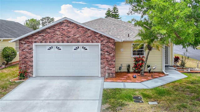 5755 Yorkshire Dr, Zephyrhills, FL 33542 - single story home with brick siding, driveway, roof with shingles, and an attached garage