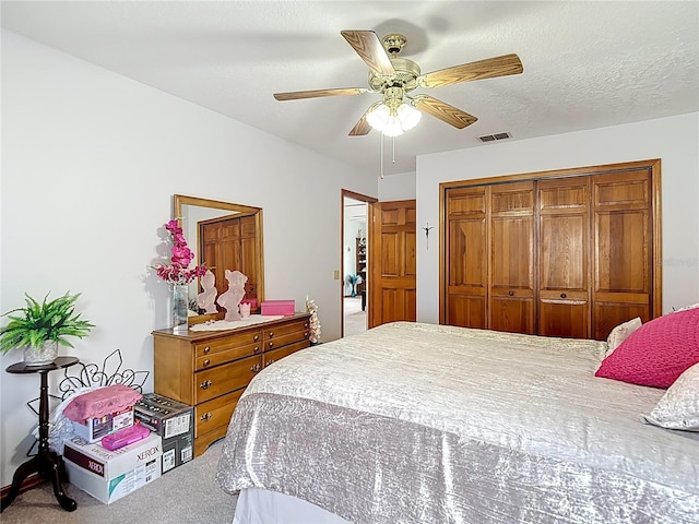 5755 Yorkshire Dr, Zephyrhills, FL 33542 - bedroom featuring carpet flooring, a closet, and ceiling fan