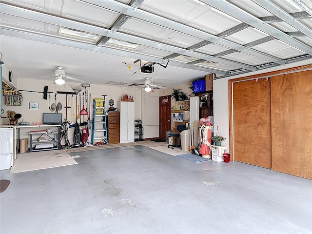 5755 Yorkshire Dr, Zephyrhills, FL 33542 - garage featuring ceiling fan