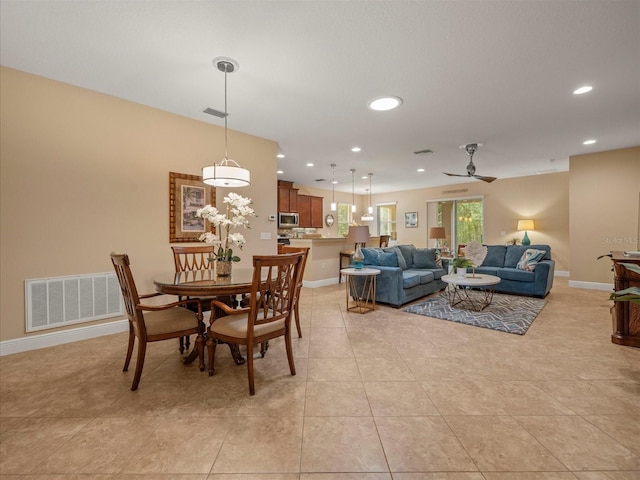 27546 Stonecreek Way, Wesley Chapel, FL 33544 - dining area with a ceiling fan, recessed lighting, and light tile patterned flooring