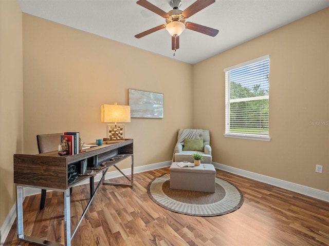 27546 Stonecreek Way, Wesley Chapel, FL 33544 - sitting room featuring wood finished floors and a ceiling fan