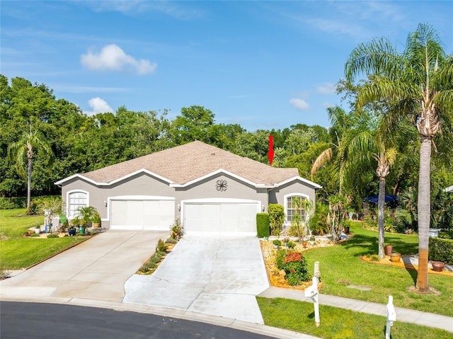 12134 Tournament View Ave, New Port Richey, FL 34654 - view of front facade with a front yard, stucco siding, and concrete driveway
