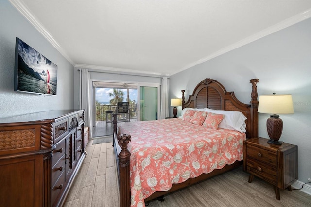 1230 Gulf Blvd Unit 304, Clearwater, FL 33767 - bedroom with light wood-type flooring, access to outside, and ornamental molding