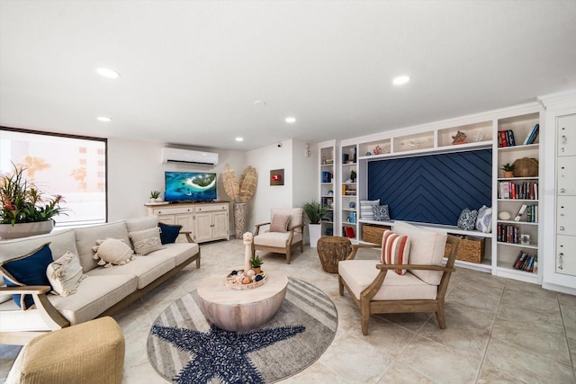 1230 Gulf Blvd Unit 304, Clearwater, FL 33767 - living area featuring a wall unit AC, recessed lighting, and built in shelves