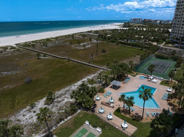 1230 Gulf Blvd Unit 304, Clearwater, FL 33767 - aerial view of property's location featuring expansive beach and a pool