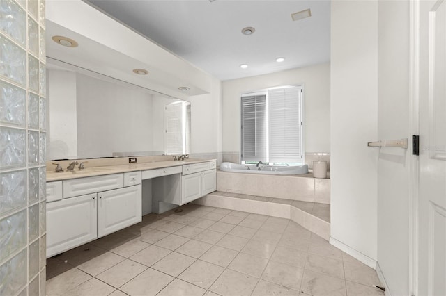 333 Midway Is, Clearwater Beach, FL 33767 - full bathroom with double vanity, a bath, tile patterned floors, and recessed lighting
