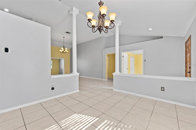 15123 Bald Eagle St, Tampa, FL 33625 - tiled empty room featuring a chandelier, vaulted ceiling, recessed lighting, and baseboards