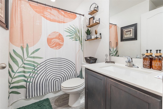 1741 Canaan Loop, Dundee, FL 33838 - bathroom with vanity, a shower with shower curtain, and wood finished floors