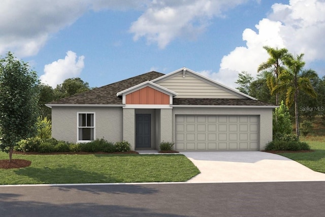 1712 Vanilla St, Haines City, FL 33844 - ranch-style house with concrete driveway, a front yard, a garage, and a shingled roof