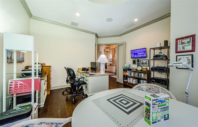 1012 Tuscany Dr, Trinity, FL 34655 - bedroom featuring ornamental molding, wood finished floors, a desk, and recessed lighting