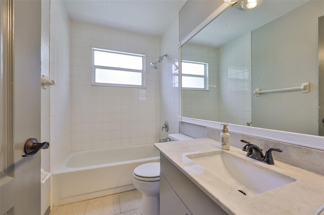 3633 Springville Dr, Valrico, FL 33596 - bathroom with vanity, bathing tub / shower combination, toilet, and tile patterned floors