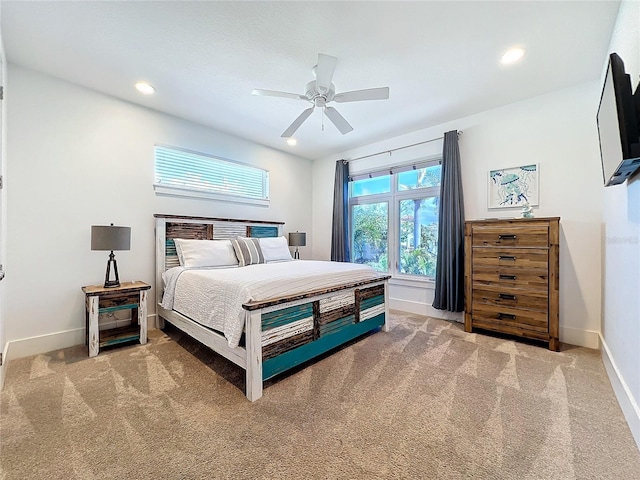 1204 Derby Ln, Sarasota, FL 34242 - bedroom with light carpet, baseboards, a ceiling fan, and recessed lighting