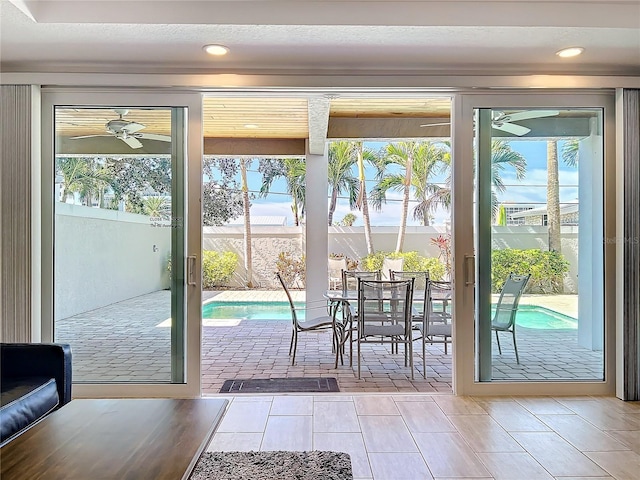 1204 Derby Ln, Sarasota, FL 34242 - entryway featuring ceiling fan, plenty of natural light, and recessed lighting