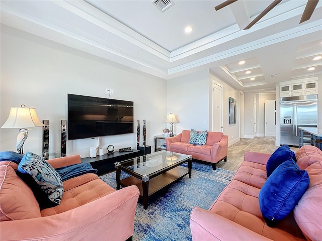 1204 Derby Ln, Sarasota, FL 34242 - living room with recessed lighting, baseboards, and ornamental molding