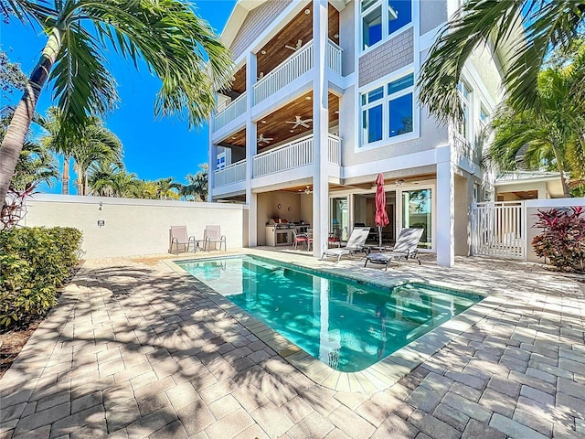 1204 Derby Ln, Sarasota, FL 34242 - view of pool featuring a ceiling fan and a patio area