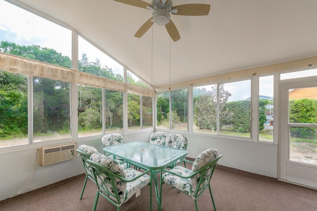 921 Linn Harbor Ct, Tarpon Springs, FL 34689 - sunroom / solarium with ceiling fan, outdoor dining space, lofted ceiling, and cooling unit