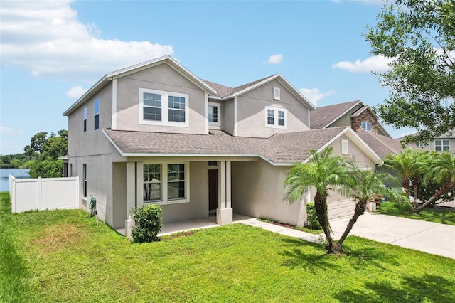 7509 Tangle Bend Dr, Gibsonton, FL 33534 - view of front facade with driveway, stucco siding, an attached garage, roof with shingles, and covered porch