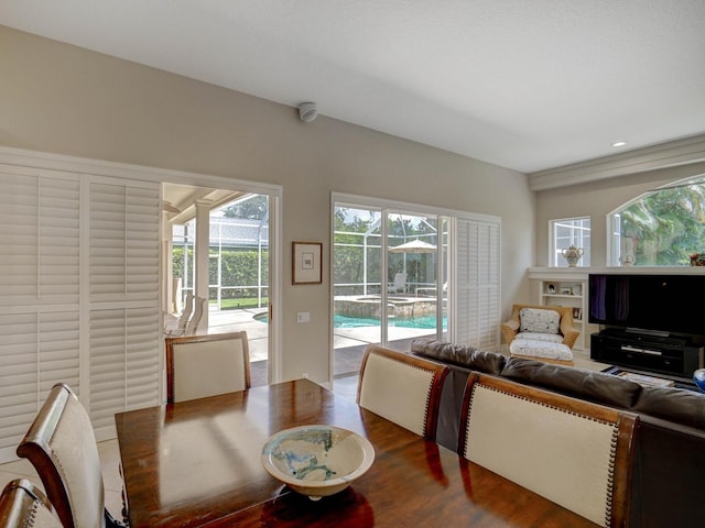 4335 Clairidge Way, Palm Harbor, FL 34685 - dining space with wood finished floors and recessed lighting