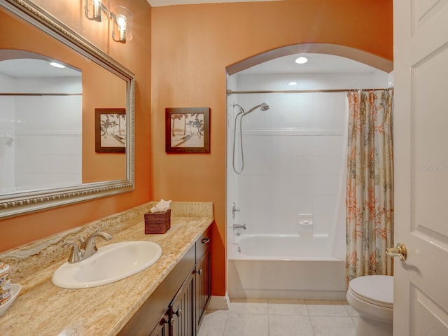 4335 Clairidge Way, Palm Harbor, FL 34685 - full bathroom featuring vanity, tile patterned flooring, shower / tub combo, and recessed lighting
