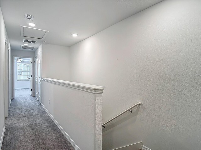 4567 Tuscan Loon Dr, Tampa, FL 33619 - corridor featuring an upstairs landing, attic access, carpet floors, and recessed lighting