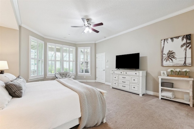 5823 Terncrest Dr, Lithia, FL 33547 - bedroom featuring light carpet, crown molding, and ceiling fan