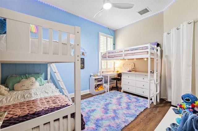 5823 Terncrest Dr, Lithia, FL 33547 - bedroom featuring wood finished floors, lofted ceiling, and a ceiling fan