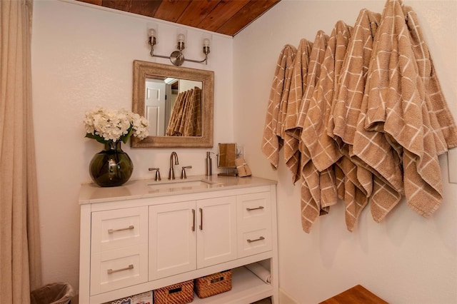 19209 Crooked Ln, Lutz, FL 33548 - bathroom with wood ceiling and vanity